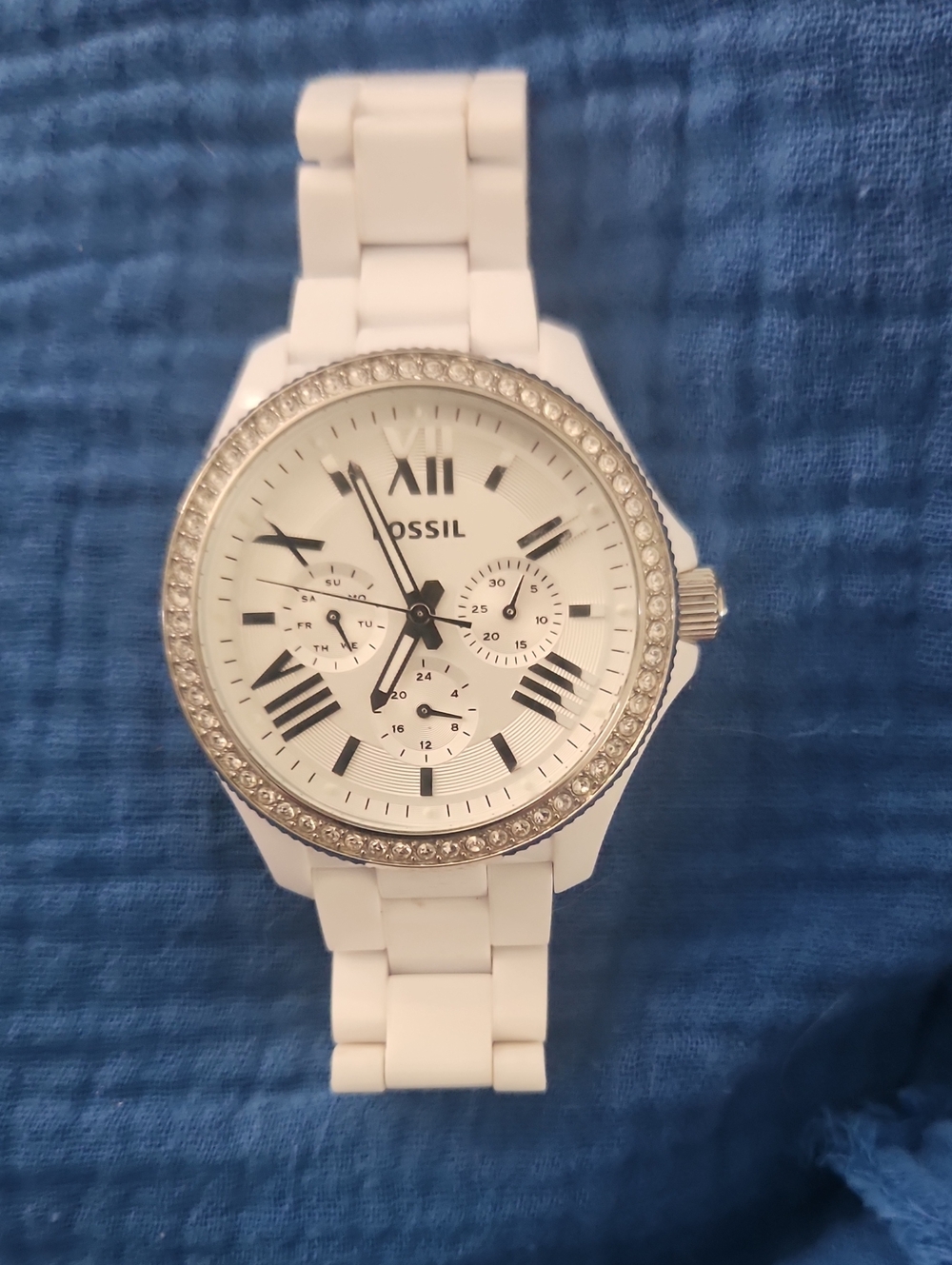 Fossil White Ceramic Crystal-Trim Women's Watch